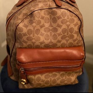 Coach leather backpack base is 11 inches by 4 1/2 inches. Height 13 inches